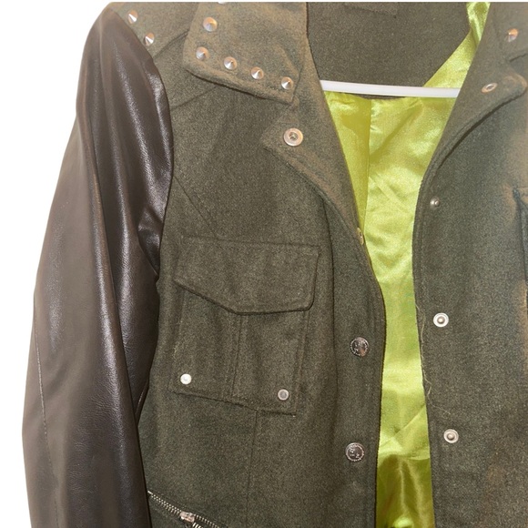 j2 Jackets & Coats J2 Army Green Leather Jacket With Spikes Poshmark